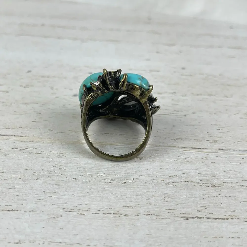 VTG Y2K Urban Outfitters Turquoise Howlite Rhinestone Statement Ring Gold 6-6.5 - Picture 8 of 16